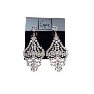 Sequin Nordstrom Bridal, Wedding, Parties Silver Tone Crystal Clip Earrings NWT